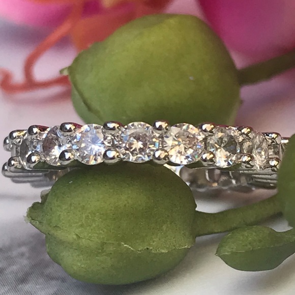 14k gold over 925 diamond eternity wedding band - Picture 10 of 16